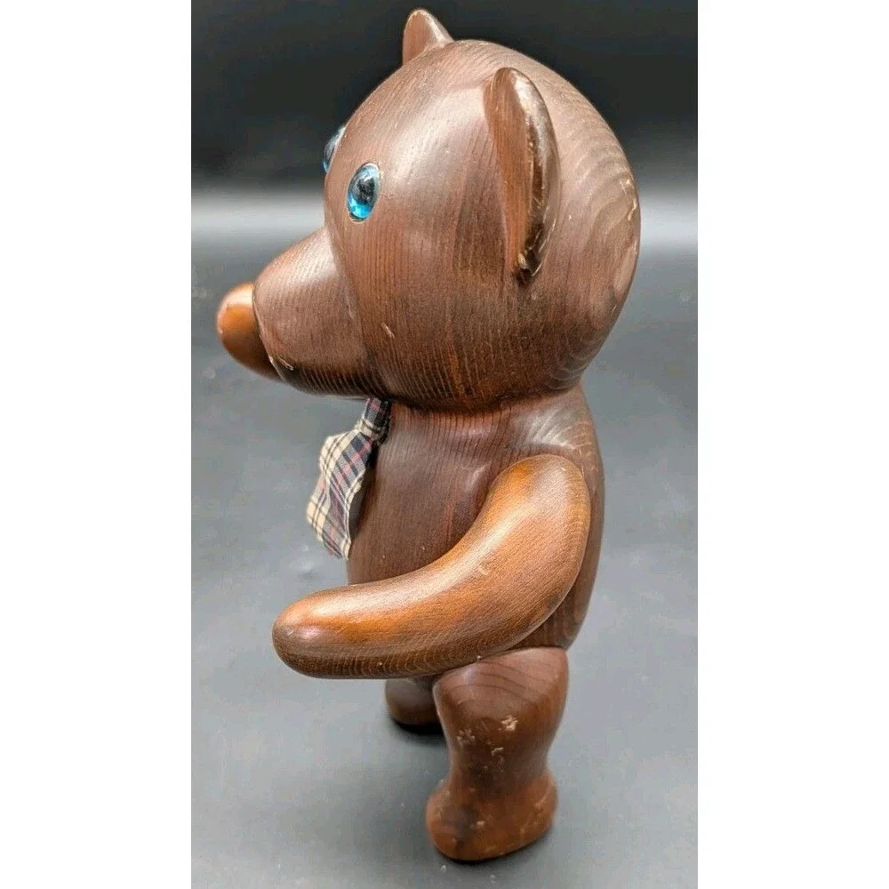 Vintage T L Plum Carved Wood Teddy Bear Serial Number 12
